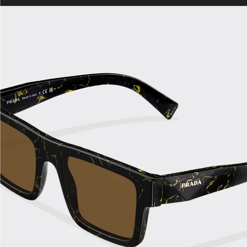 Prada Men’s Black and Yellow Speckled Sunglasses